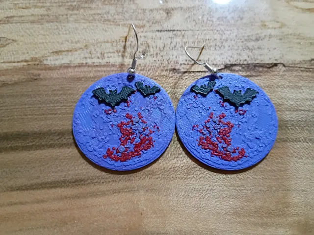 Bats over moon Halloween earrings