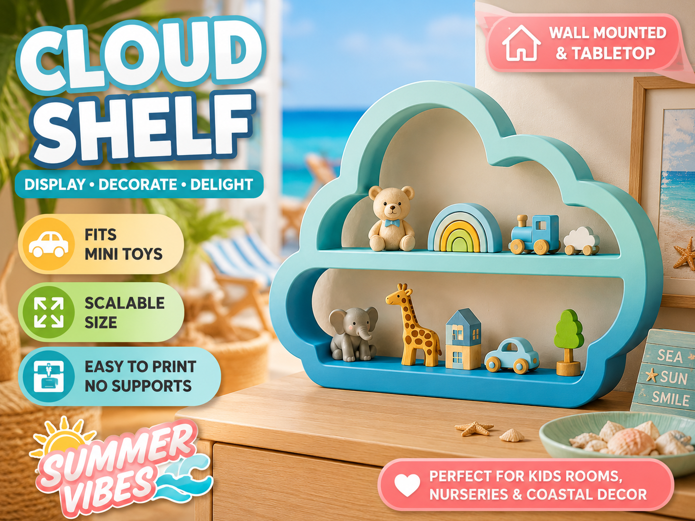 Cloud Shelf Buddy – 2 Designs | Wall & Tabletop