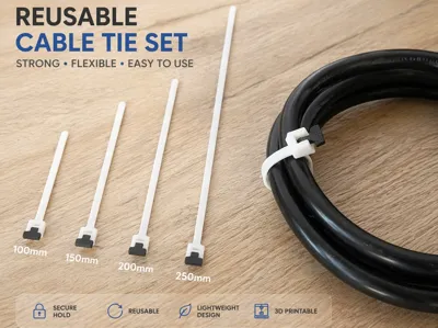 Reusable Cable Ties Set–Strong,Slim & Easy Release