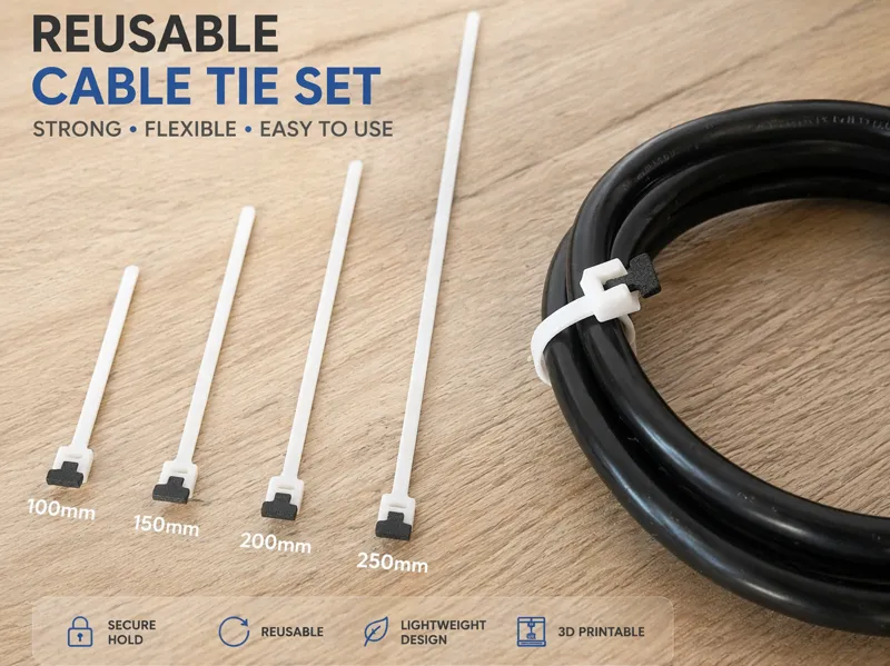 Reusable Cable Ties Set–Strong,Slim & Easy Release