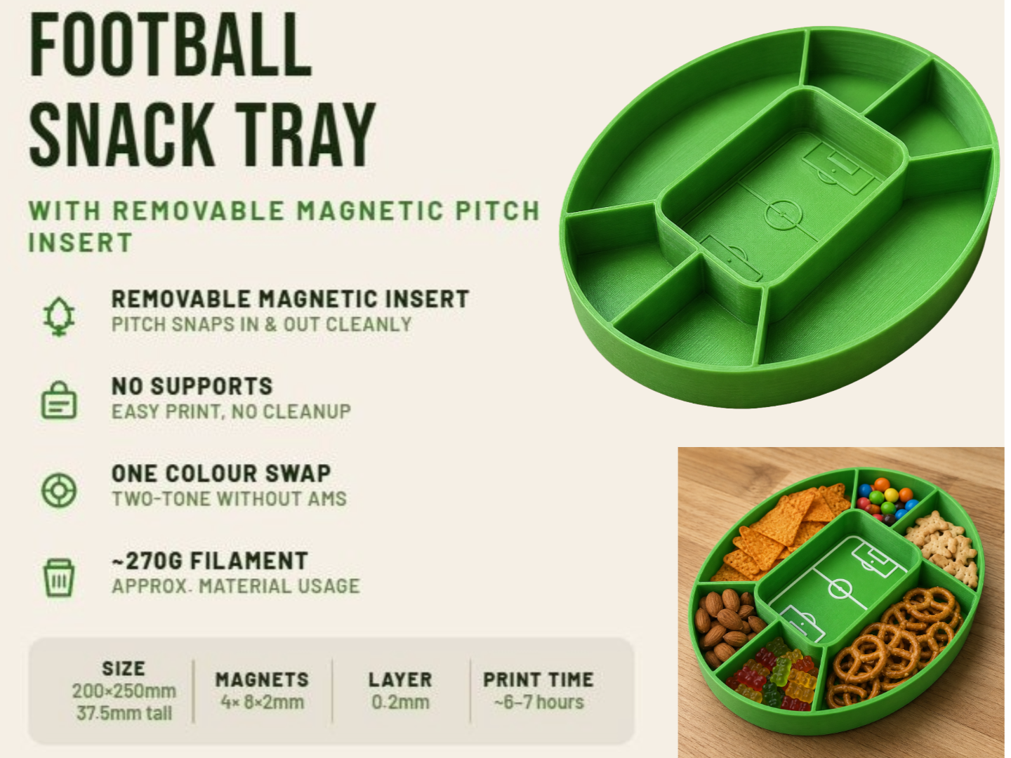 Sports Snack Tray with Swappable Magnetic Field