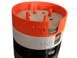 Stackable Sanding disc holders w/ alignment posts