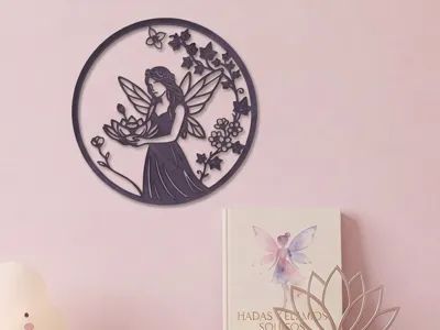 Wallart - Fairy and lotus flower