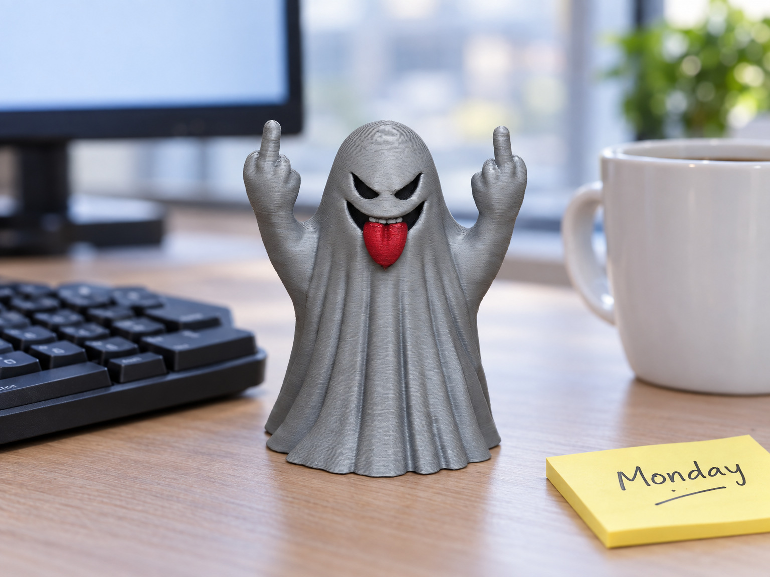 Double Middle Finger Ghost - Tongue Out Figurine 3D model