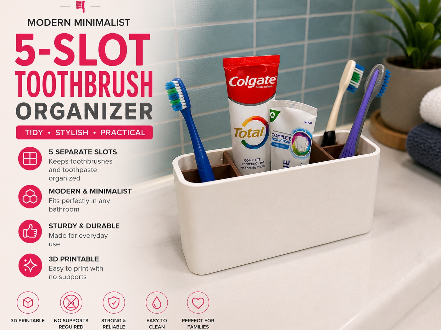 Modern minimalist 5-Slot Toothbrush Organizer