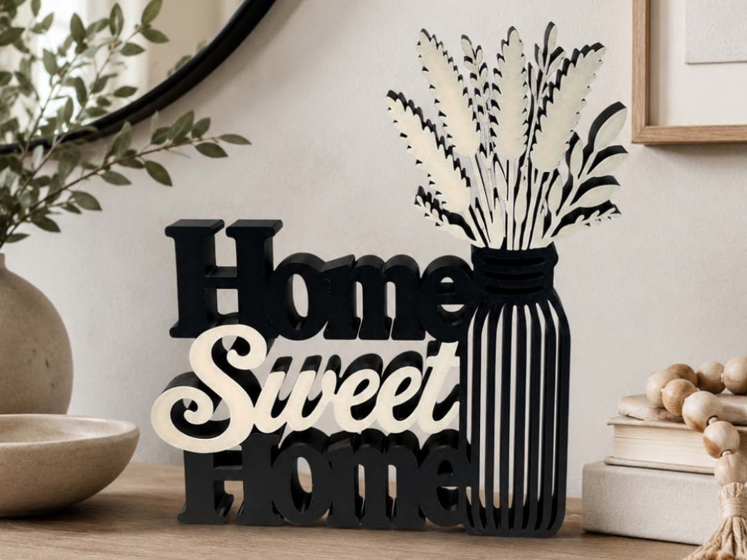 Home Sweet Home Botanical Vase Sign -Self-Standing