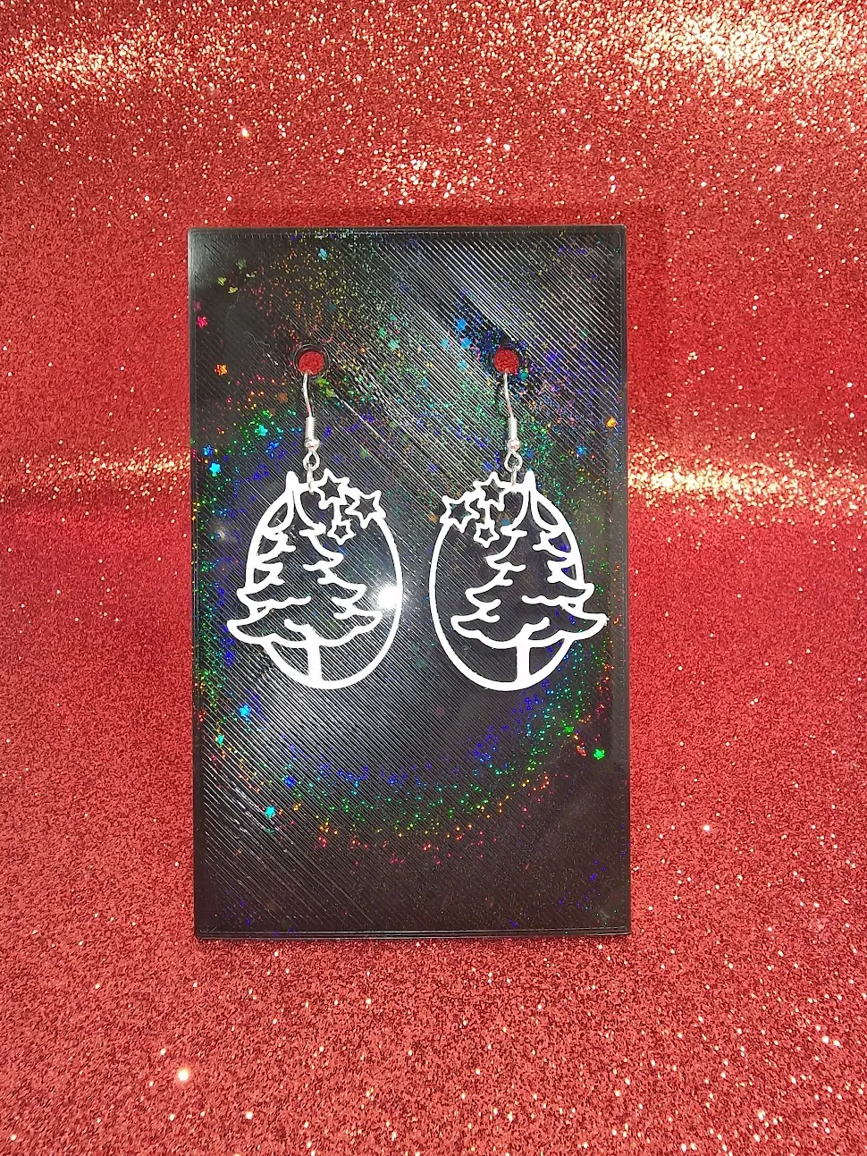 Another Christmas tree earrings view 2