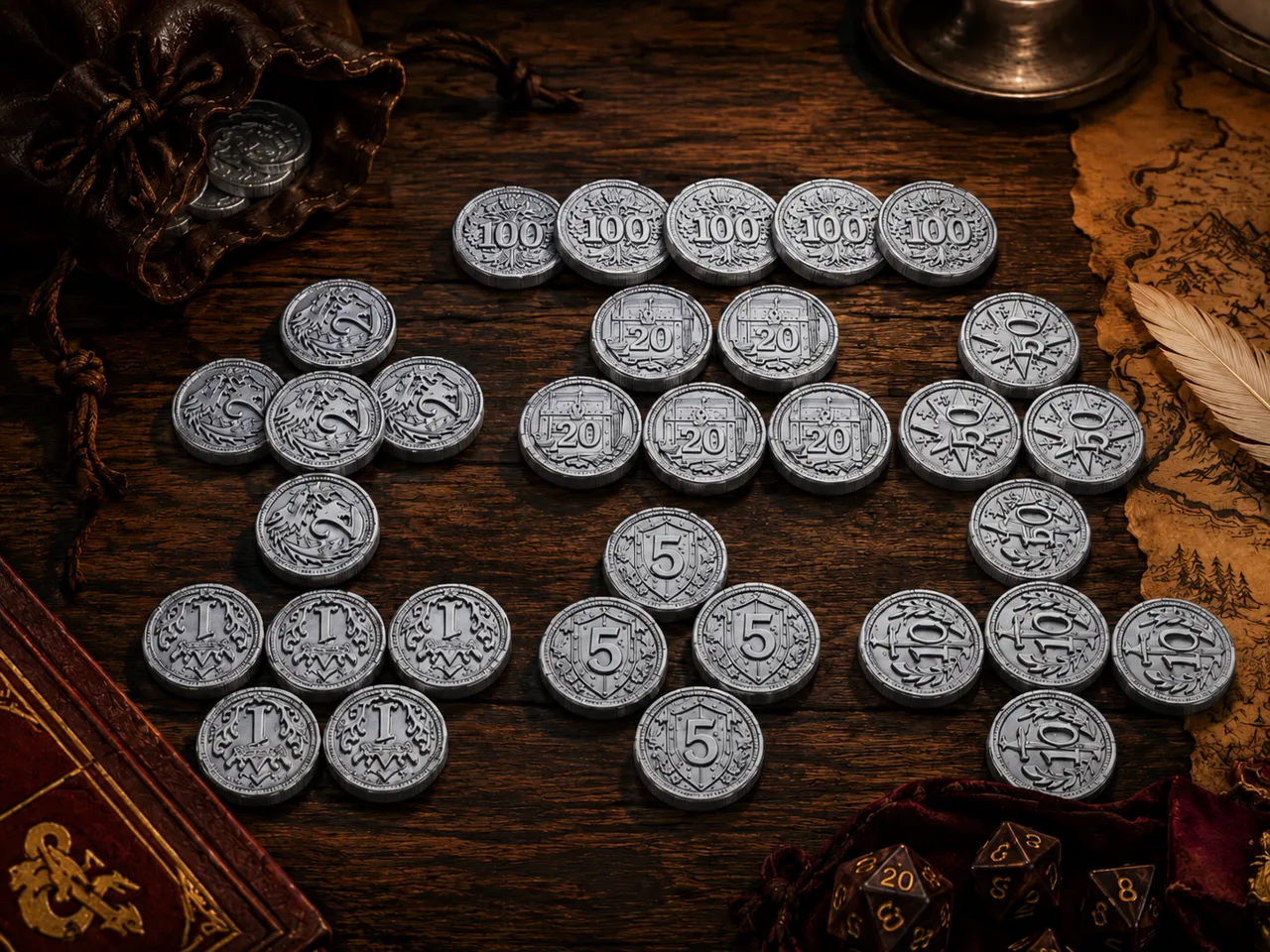 Set di monete fantasy – valuta per D&D view 4