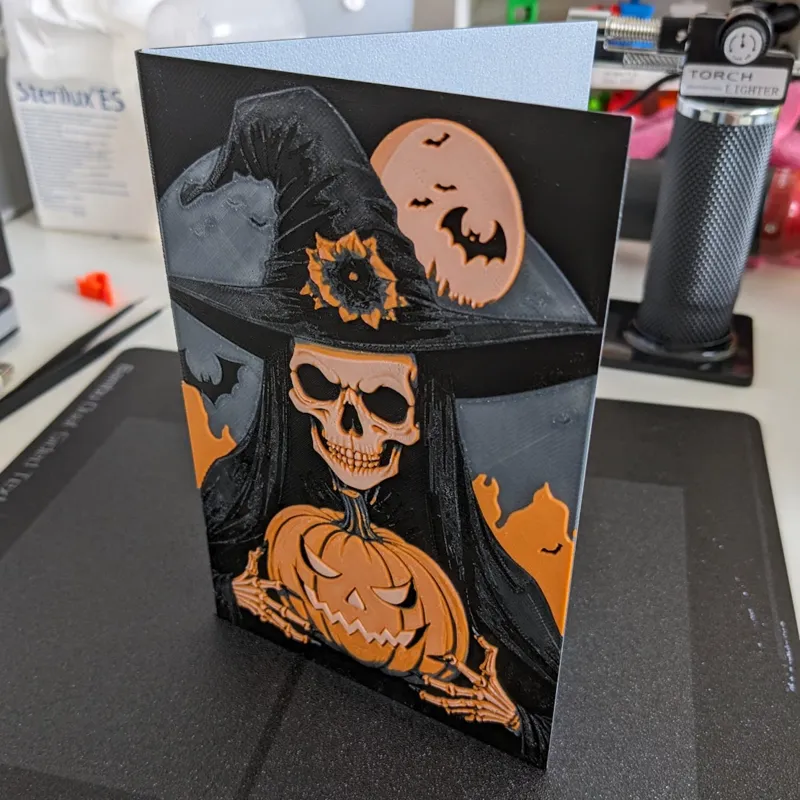 Halloween Skeletal Witch Card - HueForge