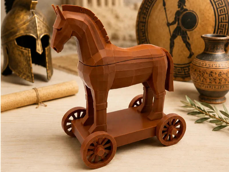 Trojan Horse Statue and Treasure Chest