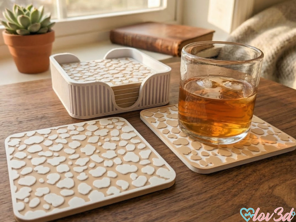 Organic Pattern Coaster Set with Holder