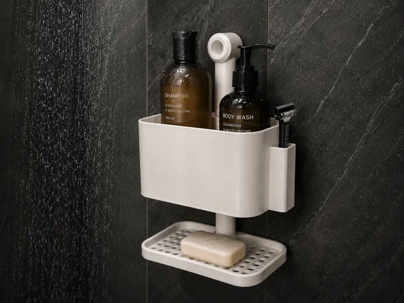 porta shampoo doccia con sapone e rasoio