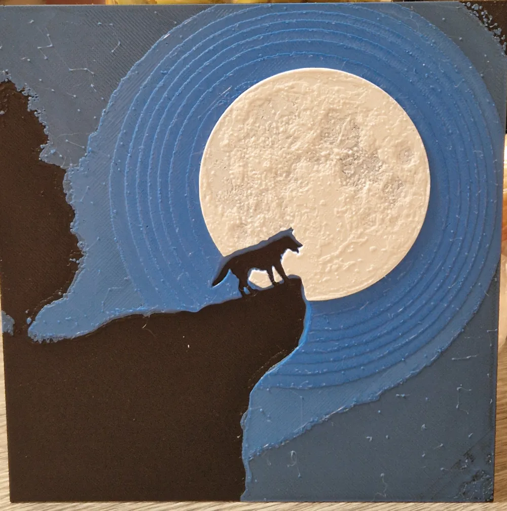 Wolf and moon by Zsabine MakerWorld: Download Free 3D Models