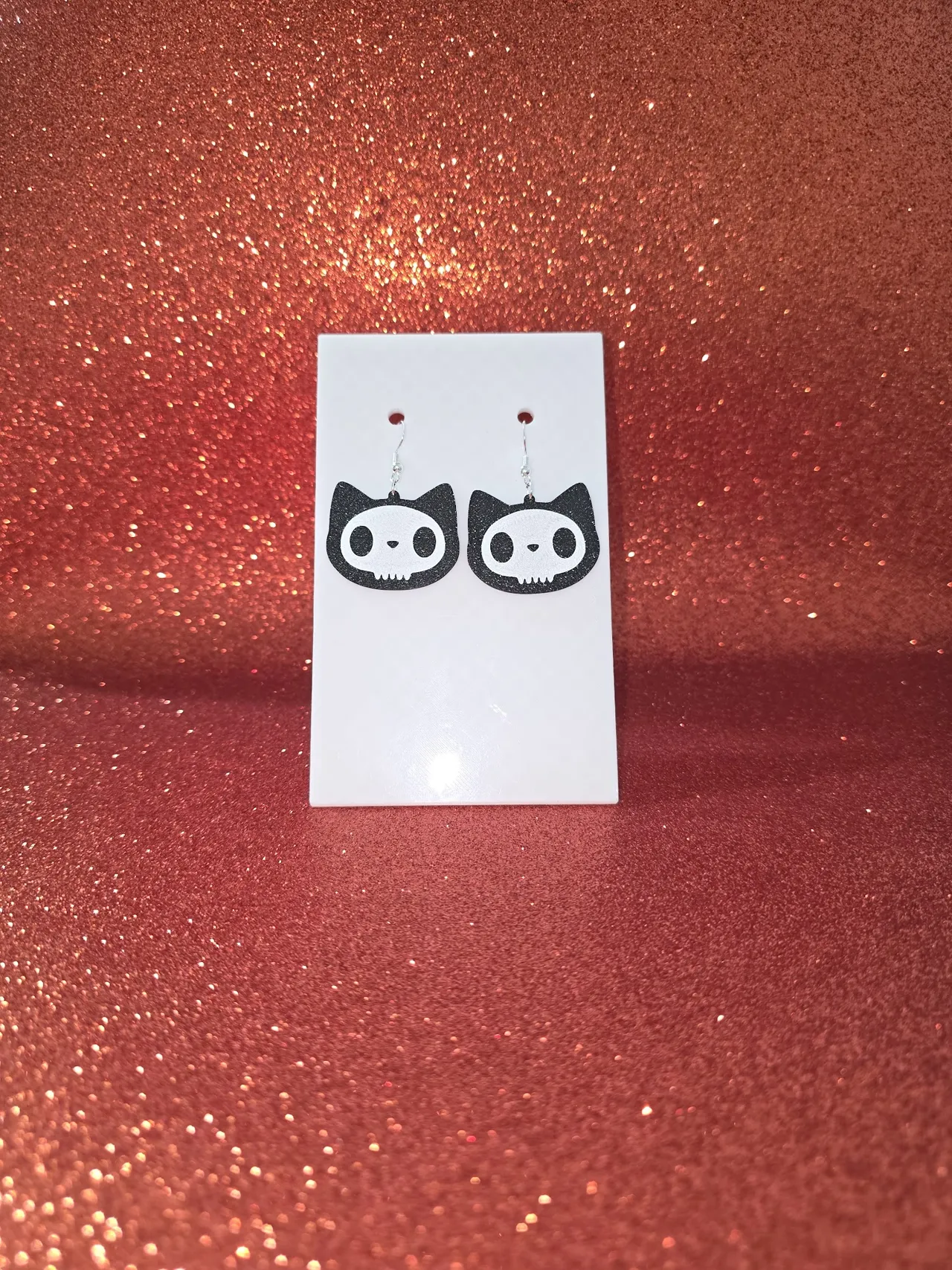 Sweet skull kitten earrings view 2