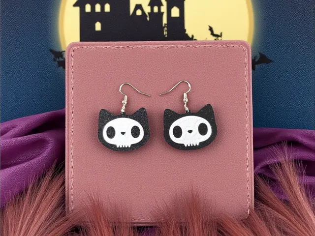 Sweet skull kitten earrings