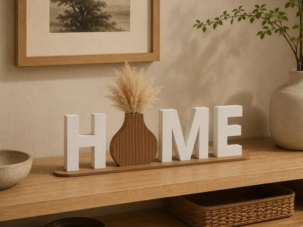 Jarrón decorativo: HOME Sign with Vase – Japandi Style Decor. Referencia del modelo original.