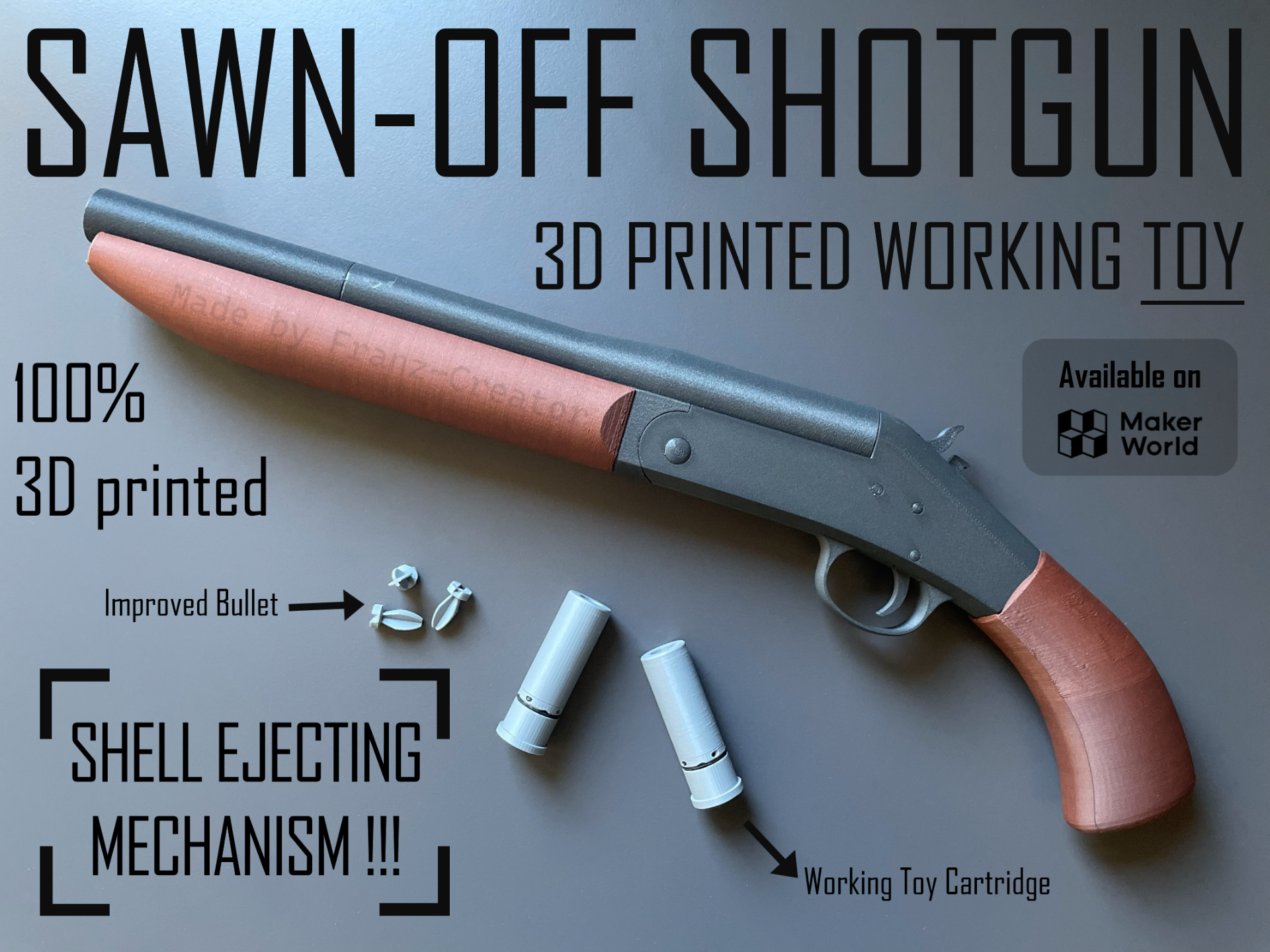 Sawn-off Shotgun - Working Toy - 100% 3D Printed