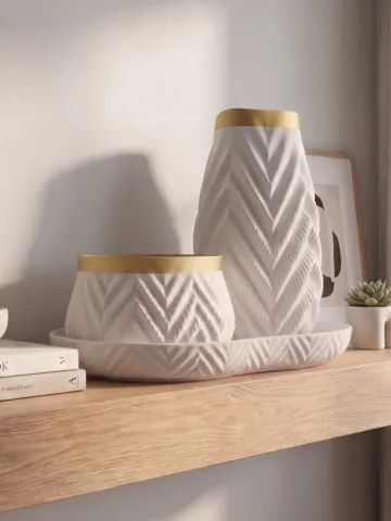 Jarrón decorativo: Kalis Duality – Dual-Color Chevron Vase Set & Tray — vista de referencia 2