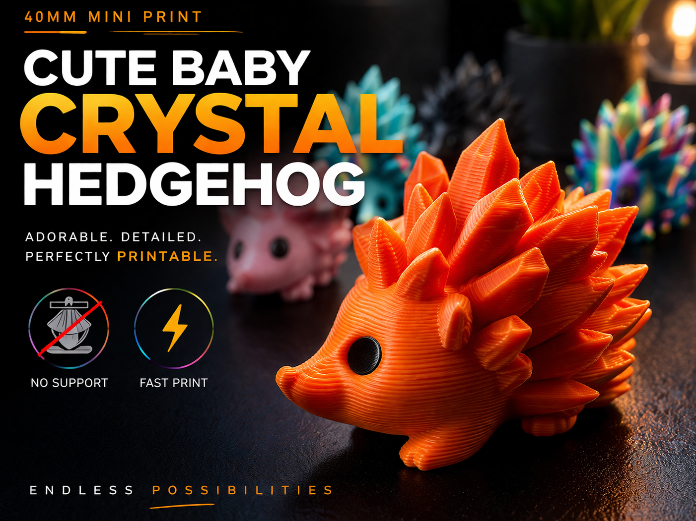 Cute Baby Crystal Hedgehog (No Supports)