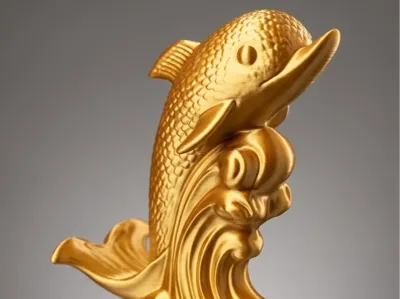 Dolphin Wave - Statuetta Elegante in Silk Gold
