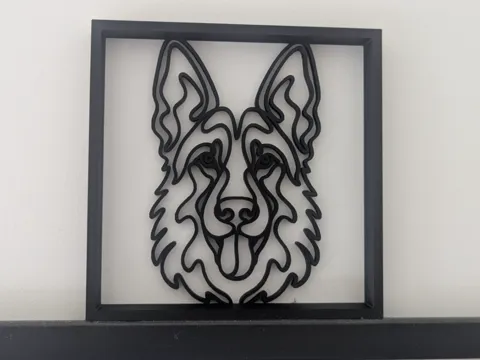 Marco decorativo: German Shepherd Dog One Line Art Frame — referencia de MakerWorld