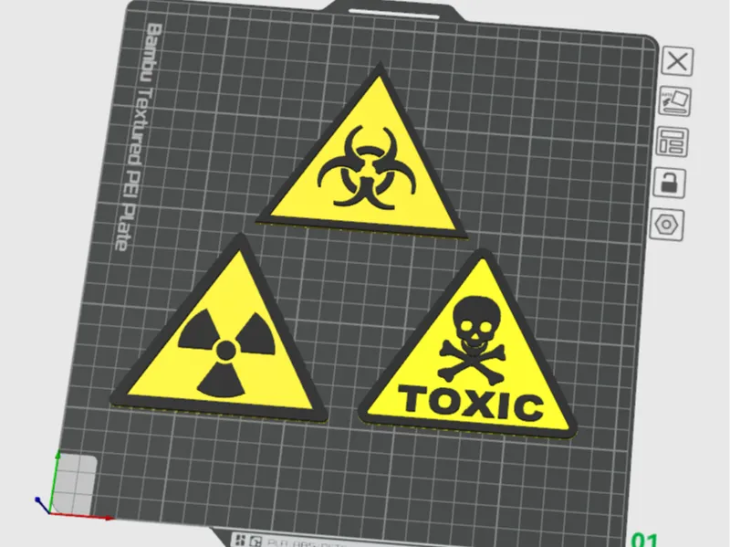 Radiation Sign, Biohazard Sign, Toxic Sign.