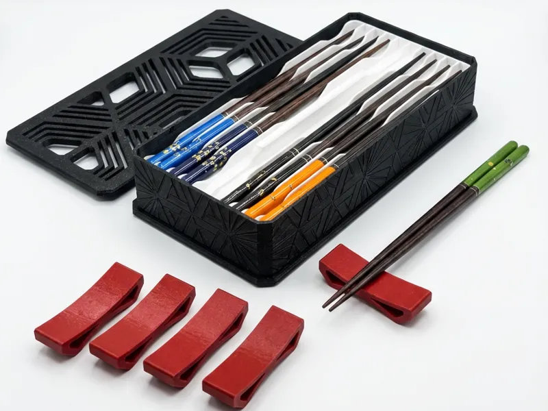 Kumiko Style Chopstick Box with Tray & Rests