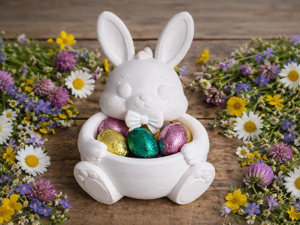 Lapin de Pâques avec bol