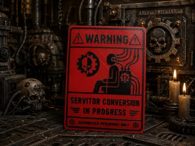 WARNING PLACARD — Servitor Adeptus Mechanicus 40k