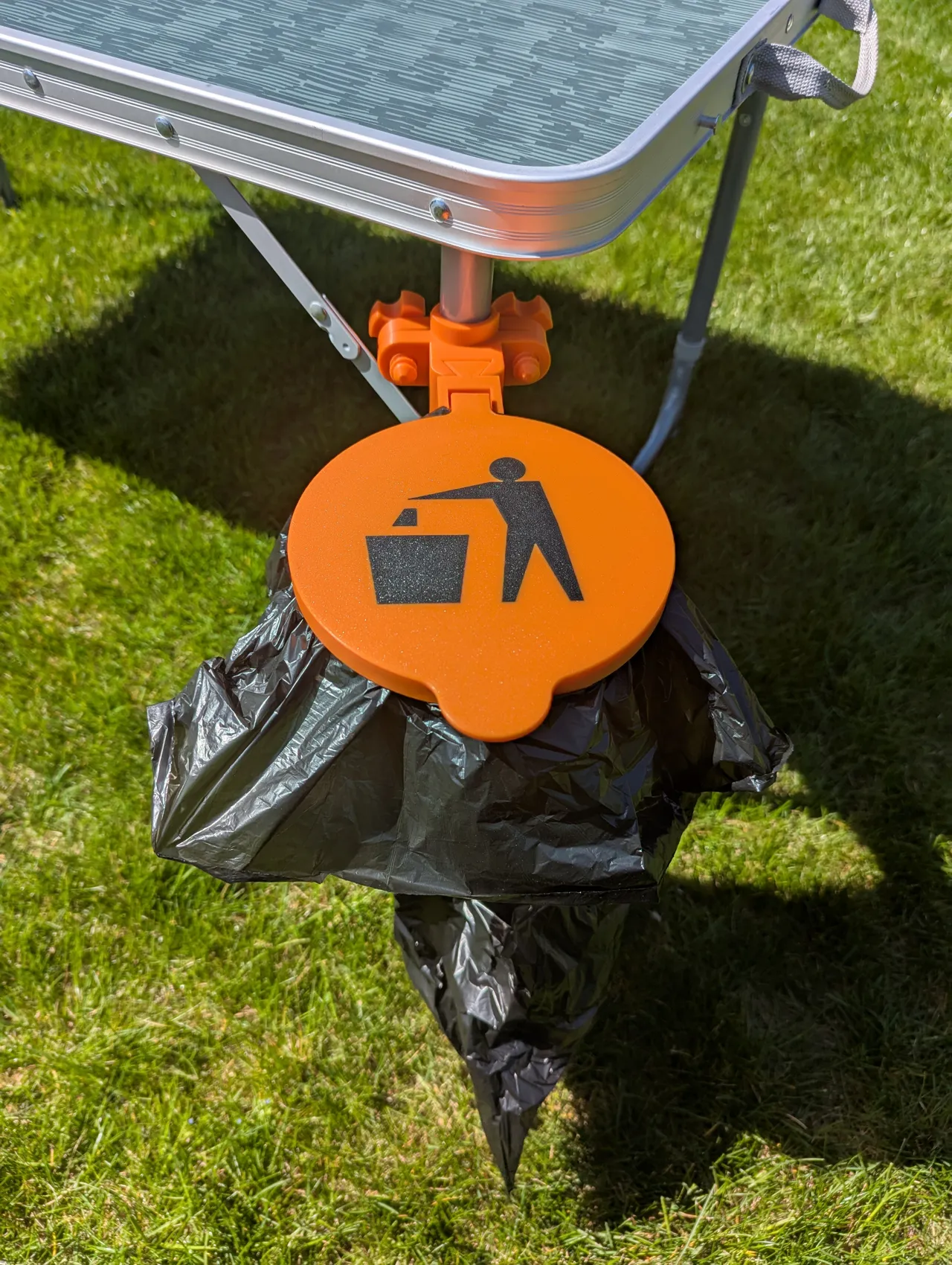 Camping waste bin for table leg view 2