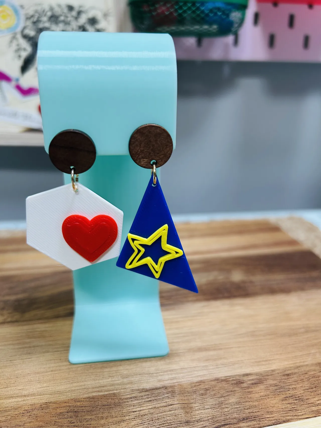 retro abstract assymetrical earrings funky view 2