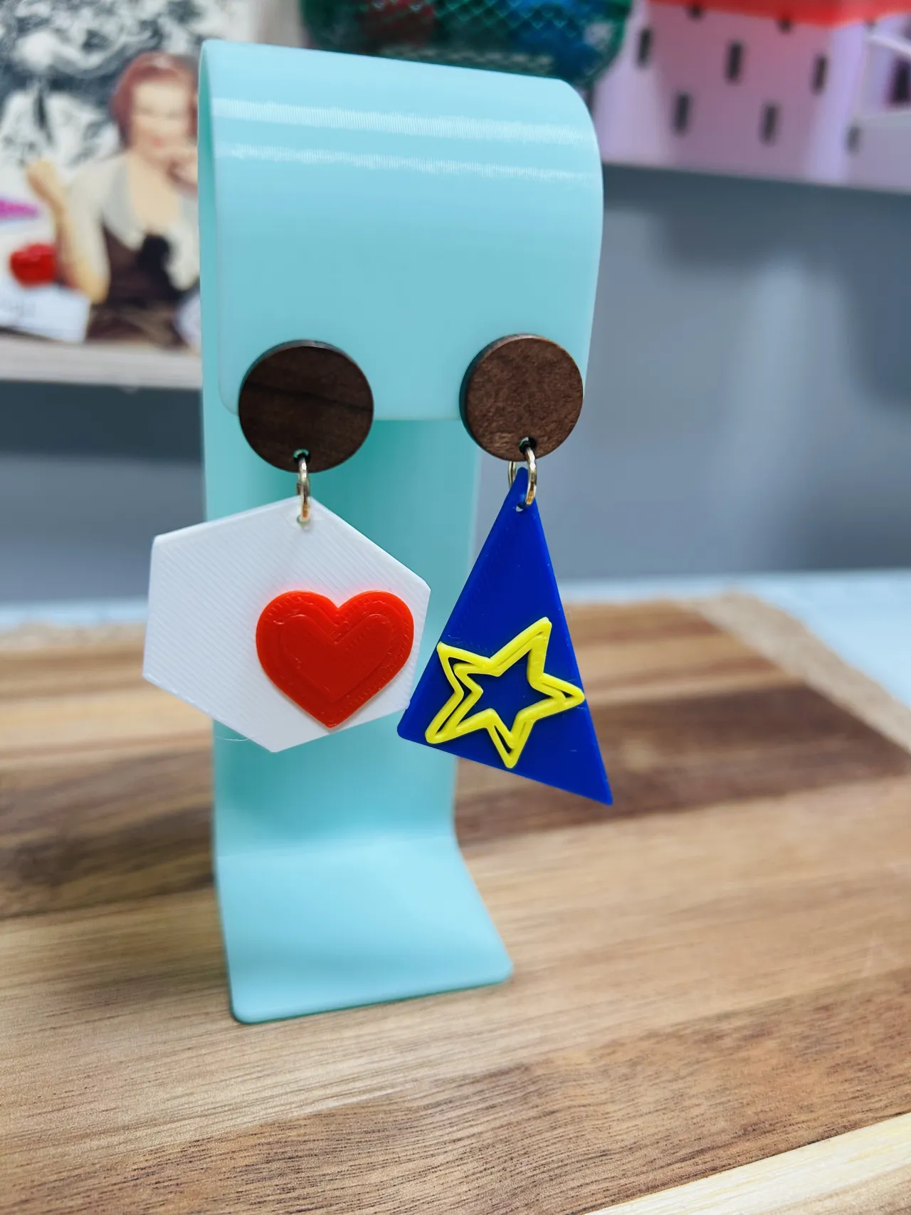 retro abstract assymetrical earrings funky view 3