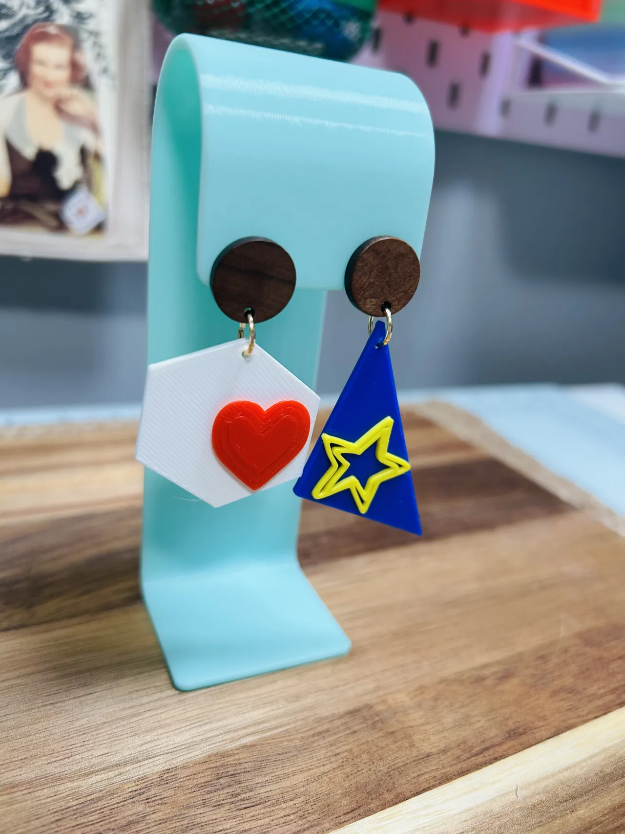 retro abstract assymetrical earrings funky view 4