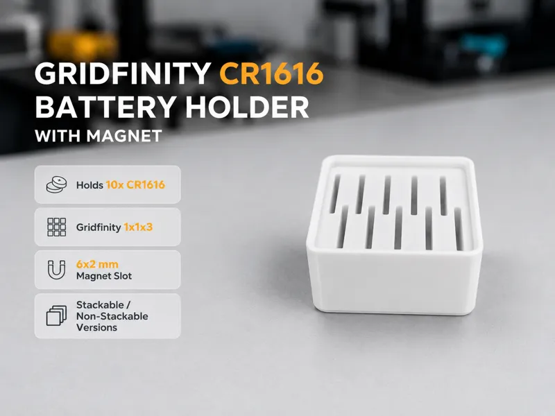 Gridfinity CR1616 battery holder with magnet
