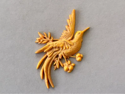Hummingbird & Flower Brooch Pin