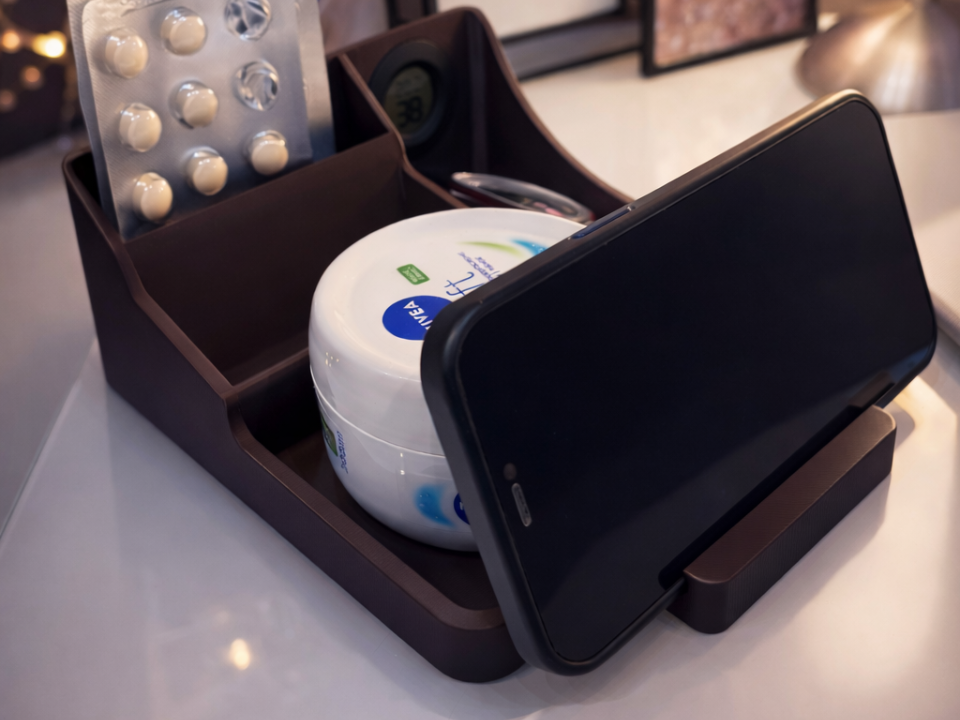 Nachttisch-Organizer mit Handyhalter&Thermometer