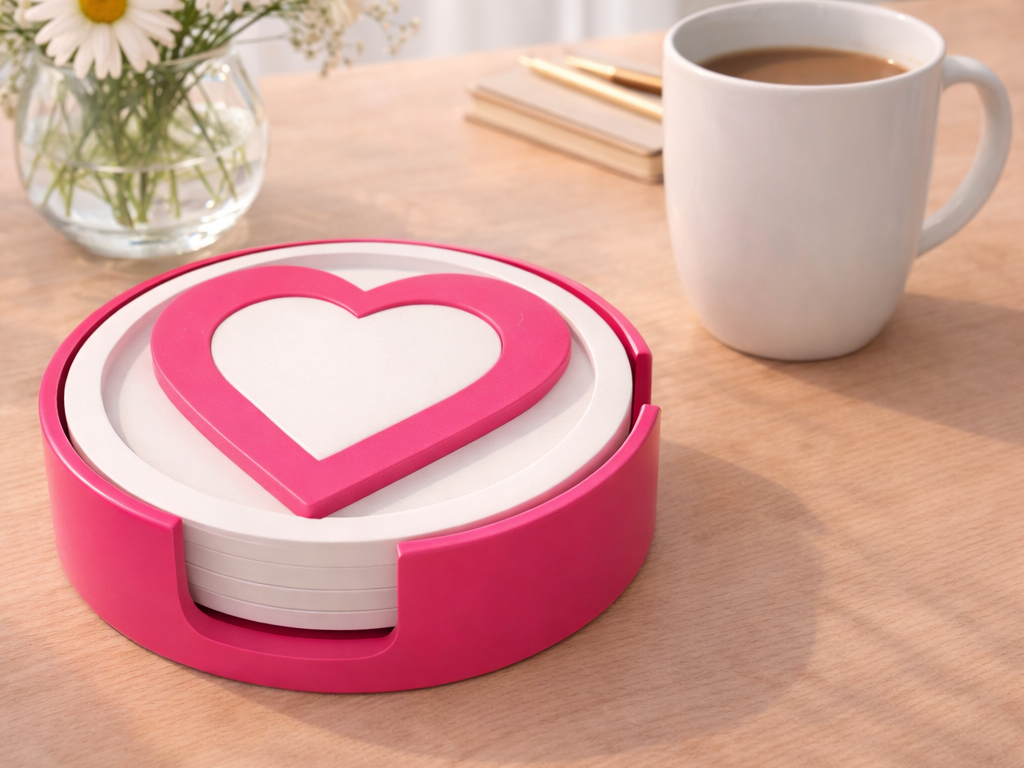 Heart Coaster Set w/Holder- Valentine Decor-No AMS