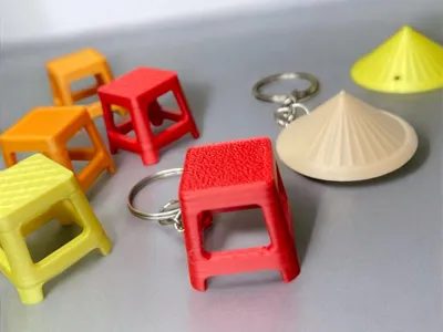 Vietnam Mini Stool and Hat Keychain