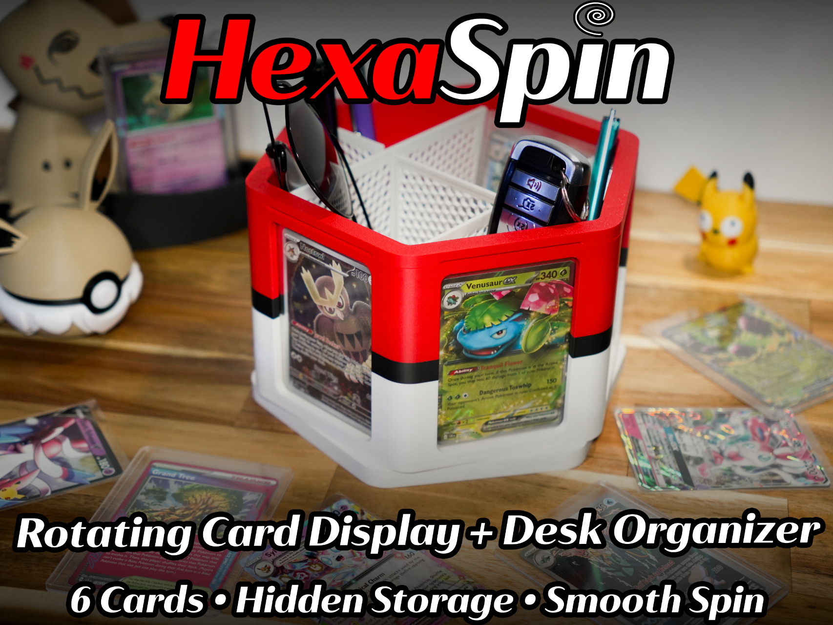 HexaSpin Card Display and Desk Organizer