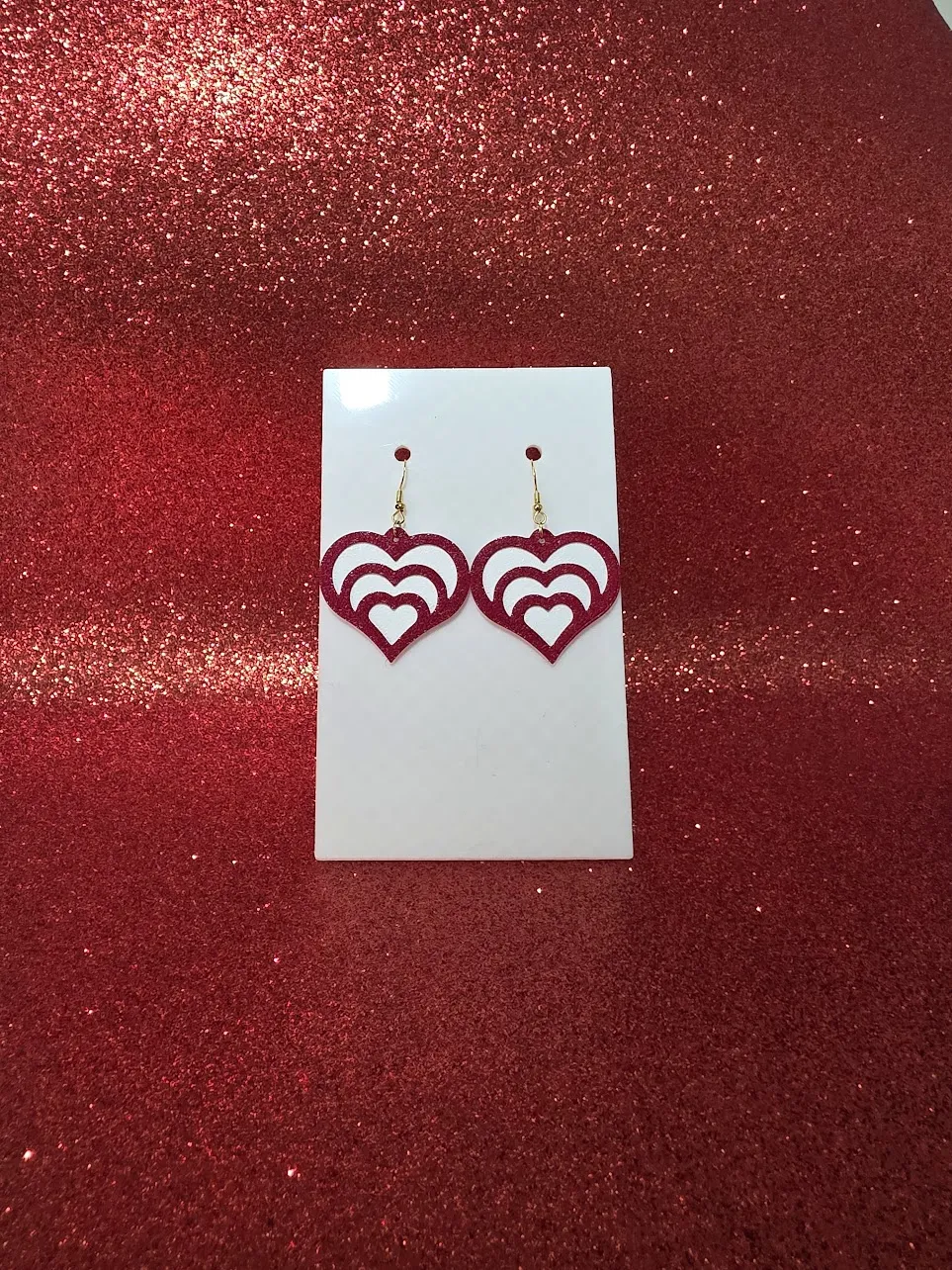 Red and white hearts earrings view 2