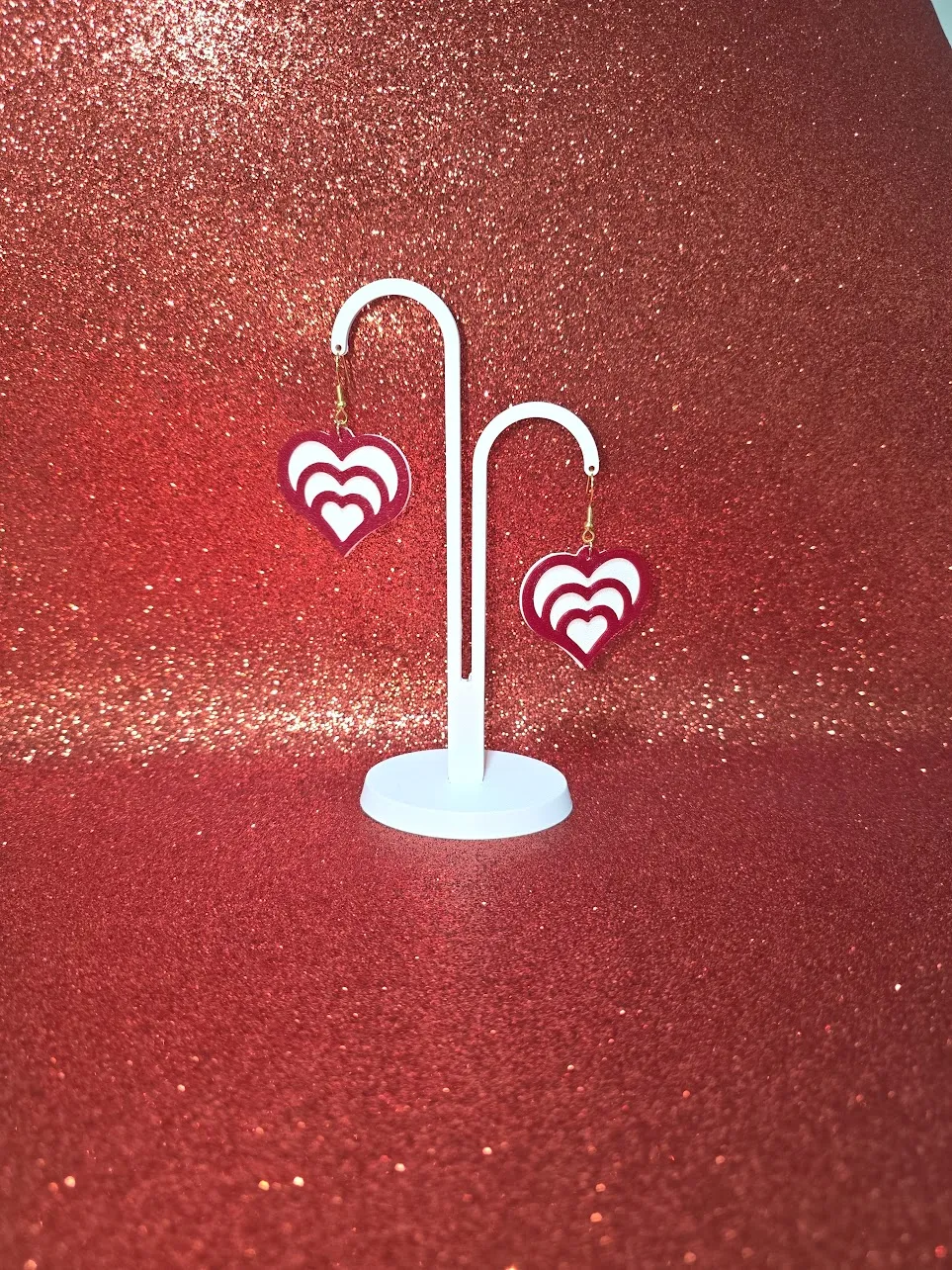 Red and white hearts earrings view 3