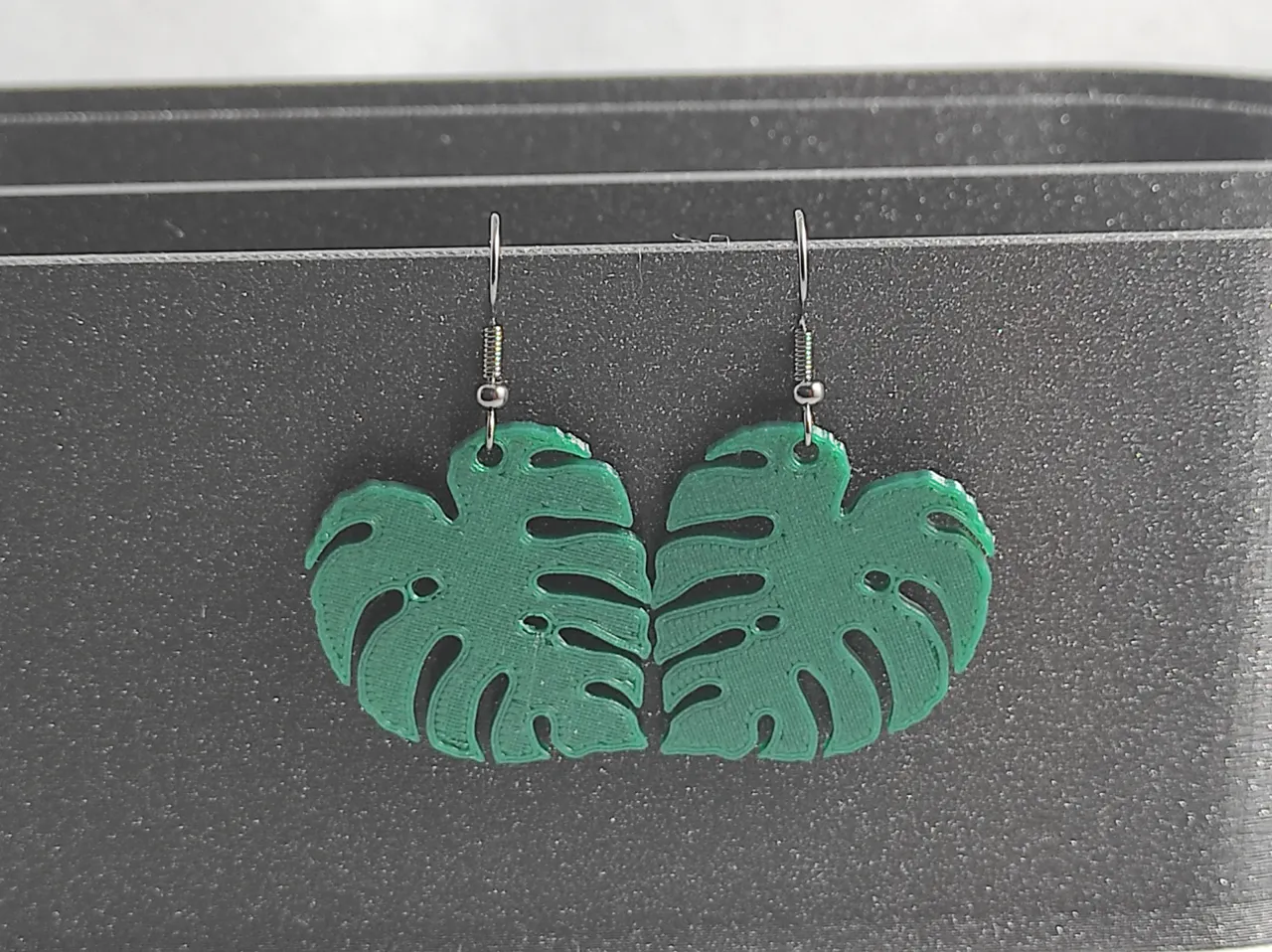 Monstera leaf earrings view 3