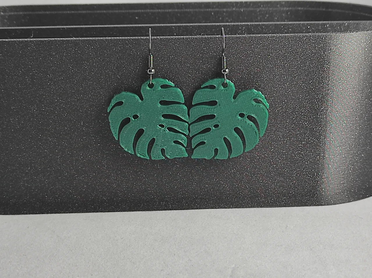 Monstera leaf earrings view 2