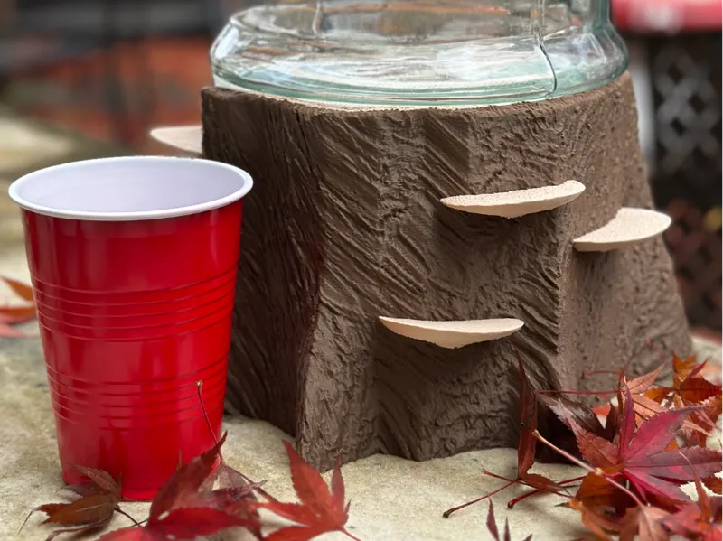 Rustic Tree Stump Drink Dispenser Pedestal