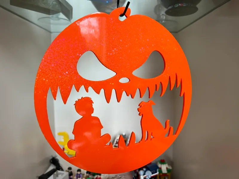 Scary Pumpkin Menacing Boy and Dog