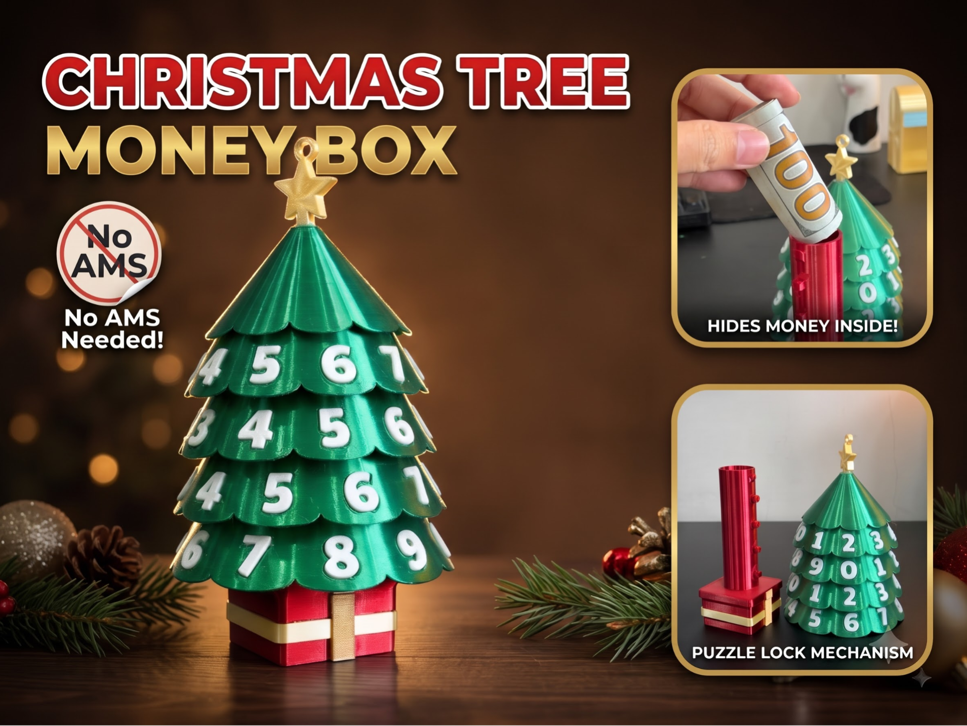 Christmas Tree Gift Box | Secret Code Lock - 1