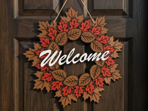 Soporte: Autumn Door Wreath – Welcome / Willkommen — referencia de MakerWorld