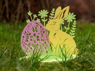 Easter Mockup - Bunny with Egg, Grass and Flowe