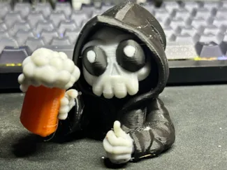 Reaper with thumb up and a beer