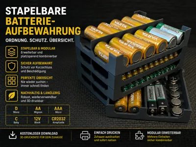 Stackable Battery Storage D, C, AA, AAA, 12v